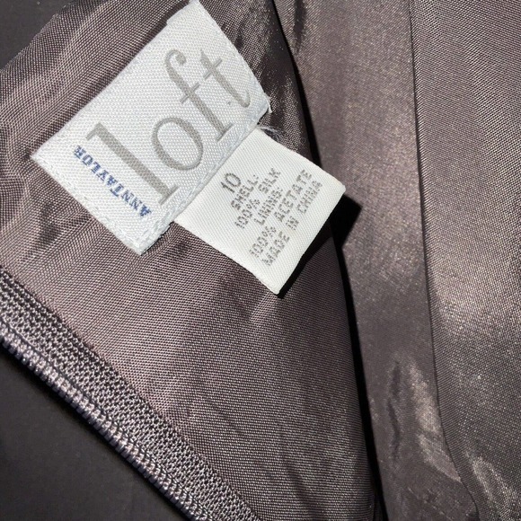 Ann Taylor Loft 100 % Silk Gray Sheath Lined Dress Women's Size 10 - Picture 6 of 10